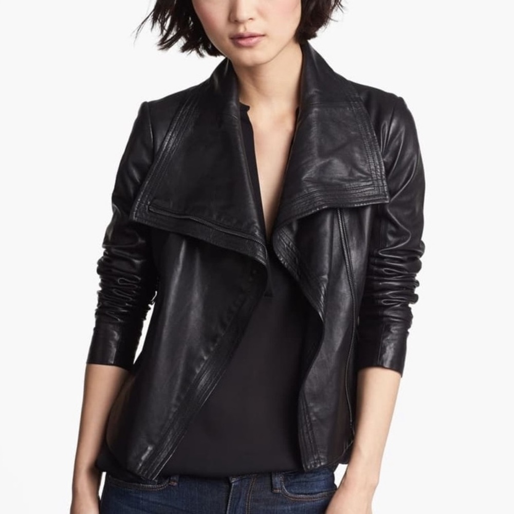 New Vince drape black leather jacket